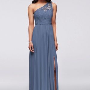 David's Bridal - Long One Shoulder Lace Bridesmaid